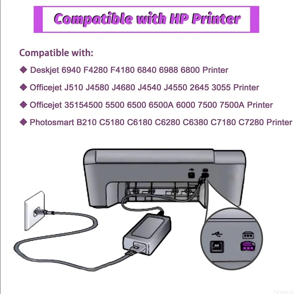 Hp printer Charger color black with on plug purple